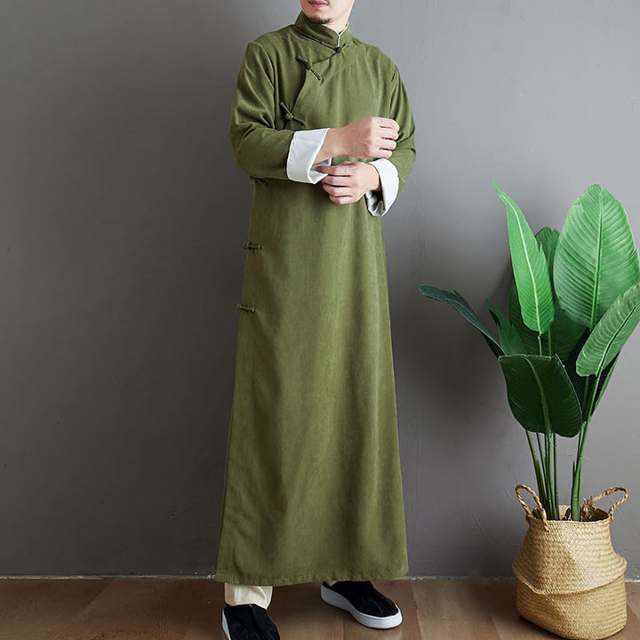 Traje Tang de algodón con botones de rana y color sólido para hombre, con Buddha Stones y caída
