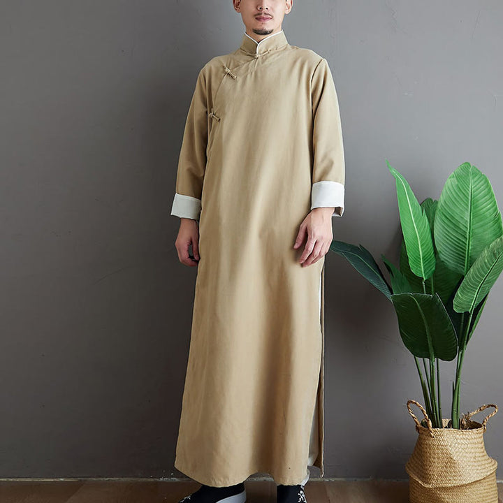 Traje Tang de algodón con botones de rana y color sólido para hombre, con Buddha Stones y caída