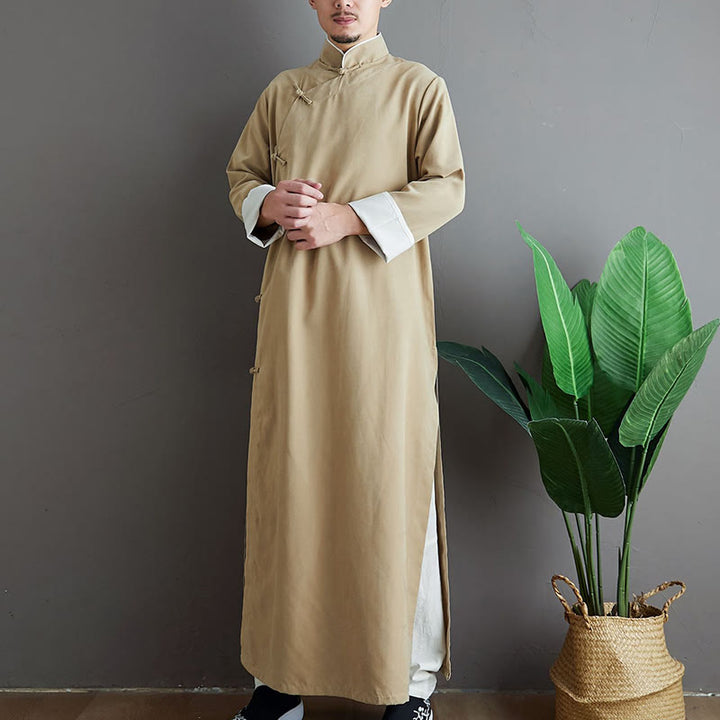 Traje Tang de algodón con botones de rana y color sólido para hombre, con Buddha Stones y caída