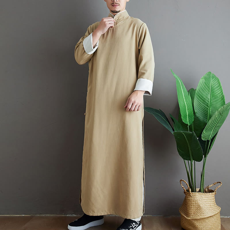 Traje Tang de algodón con botones de rana y color sólido para hombre, con Buddha Stones y caída
