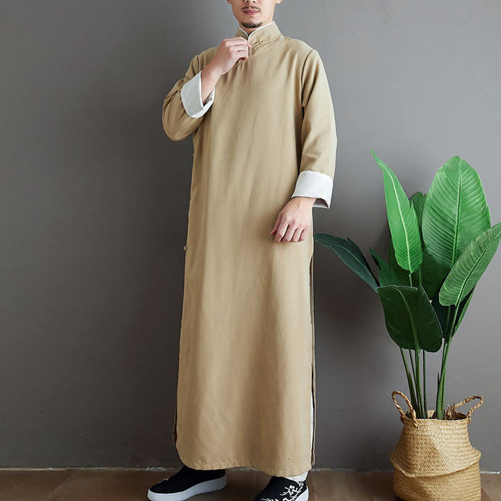Traje Tang de algodón con botones de rana y color sólido para hombre, con Buddha Stones y caída