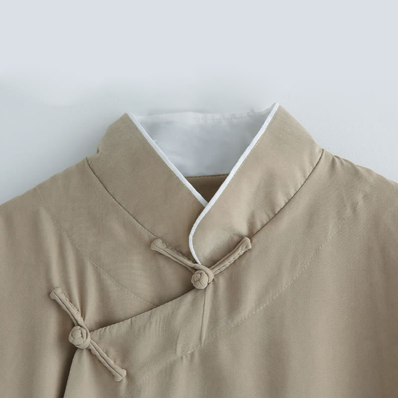 Traje Tang de algodón con botones de rana y color sólido para hombre, con Buddha Stones y caída - image 15