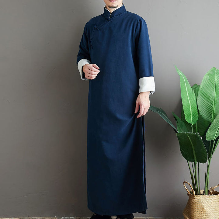 Bata de traje Tang para hombre con botones de rana, color liso, con estampado de Buddha Stones y estampado otoñal. - Azul acero - US/UK/AU38, EU48 (XL) - image 20