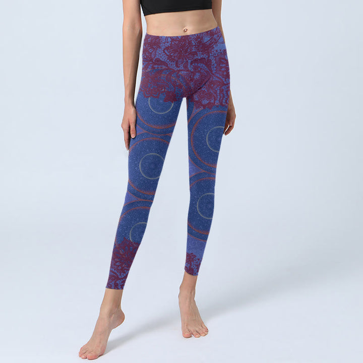 Leggings de fitness para gimnasio con estampado de flores de mandala, brújula morada y Buddha Stones, pantalones de yoga para mujer - image 6