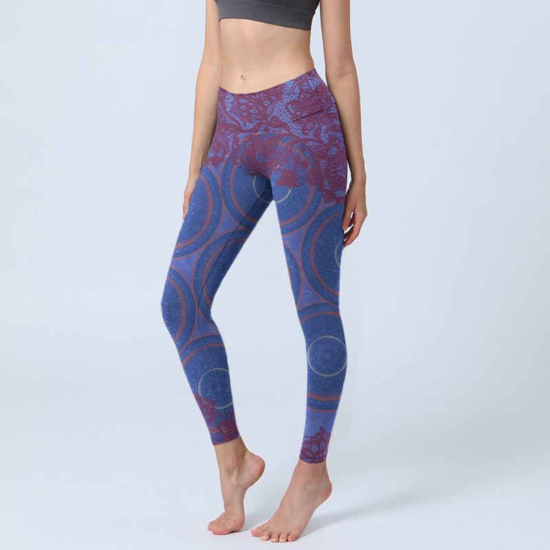 Leggings de fitness para gimnasio con estampado de flores de mandala, brújula morada y Buddha Stones, pantalones de yoga para mujer - Morado medio - US18，UK/AU22，EU50 (4XL) - image 1
