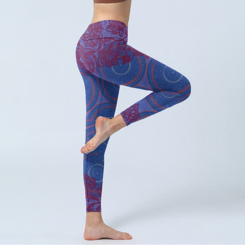 Leggings de fitness para gimnasio con estampado de flores de mandala, brújula morada y Buddha Stones, pantalones de yoga para mujer - image 3