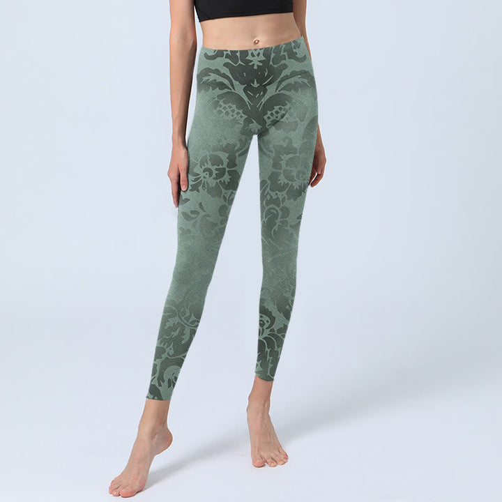 Leggings deportivos con estampado de hojas y flores informales y Buddha Stones para mujer - image 6
