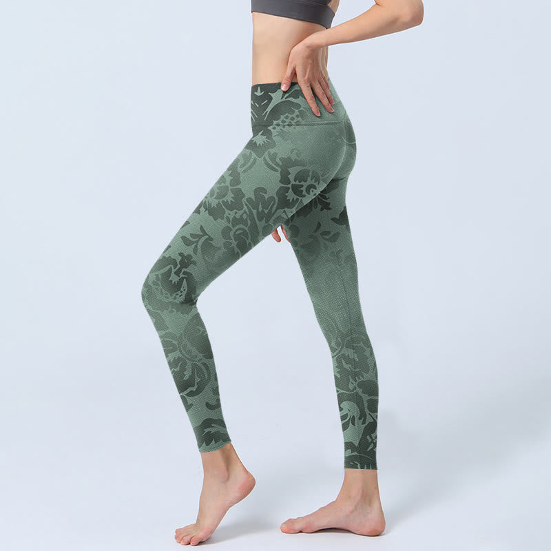 Leggings deportivos con estampado de hojas y flores informales y Buddha Stones para mujer - image 3