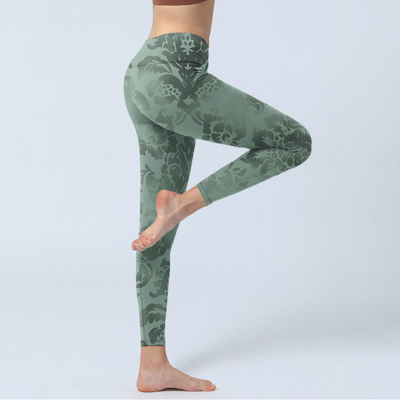 Leggings deportivos con estampado de hojas y flores informales y Buddha Stones para mujer - image 4