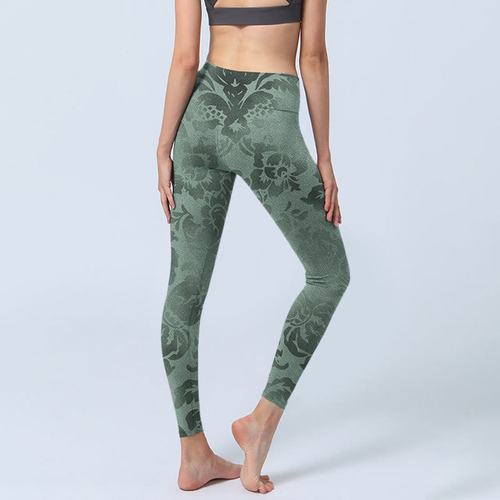 Leggings deportivos con estampado de hojas y flores informales y Buddha Stones para mujer - image 4