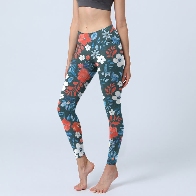 Leggings de fitness para gimnasio con estampado de diente de león, flores blancas y rojas y Buddha Stones , pantalones de yoga para mujer - Azul acero - US18，UK/AU22，EU50 (4XL) - image 1