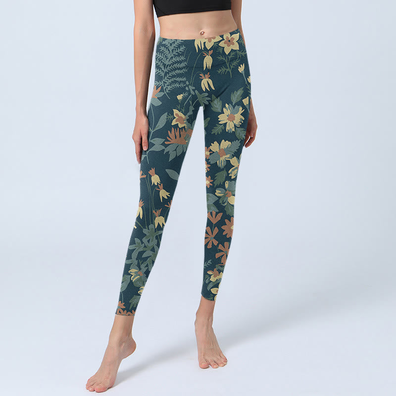 Leggings deportivos para gimnasio con estampado de margaritas, flores y hojas de Buddha Stones , pantalones de yoga para mujer - image 5