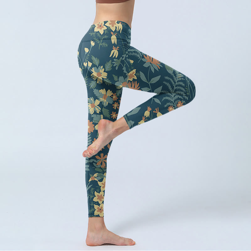 Leggings deportivos para gimnasio con estampado de margaritas, flores y hojas de Buddha Stones , pantalones de yoga para mujer - image 3