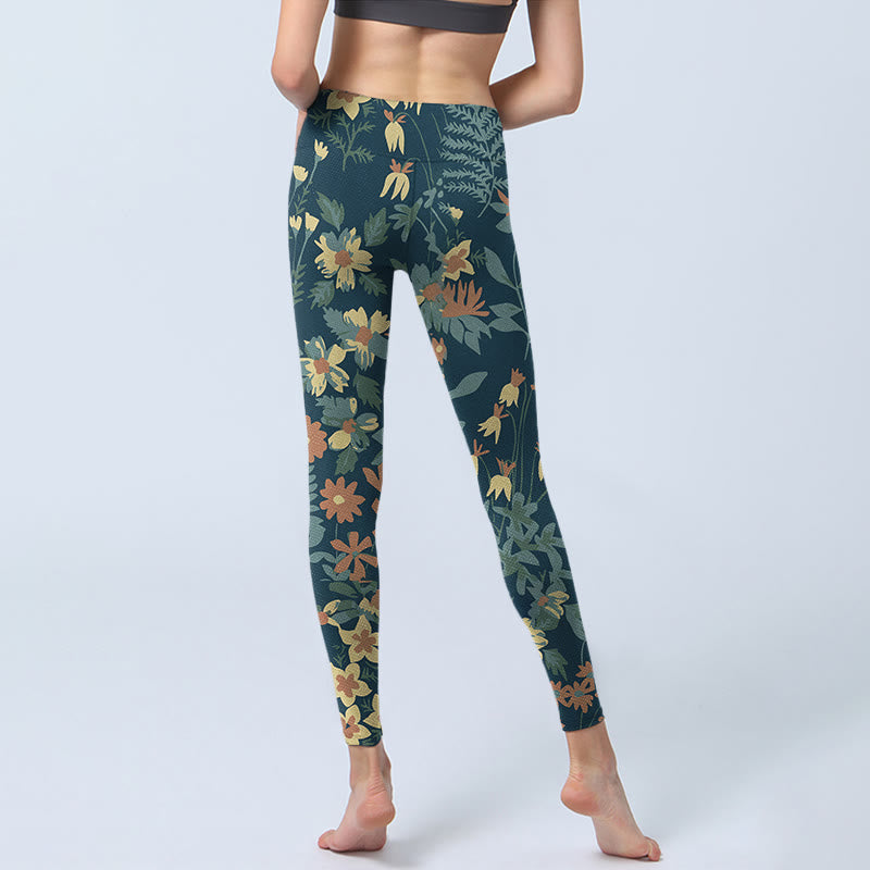 Leggings deportivos para gimnasio con estampado de margaritas, flores y hojas de Buddha Stones , pantalones de yoga para mujer - image 6