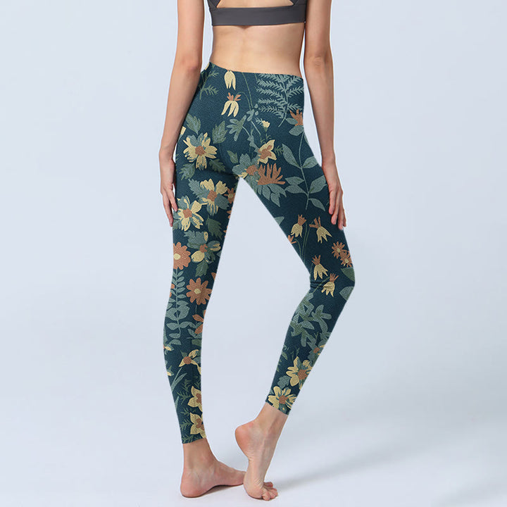 Leggings deportivos para gimnasio con estampado de margaritas, flores y hojas de Buddha Stones , pantalones de yoga para mujer - image 4