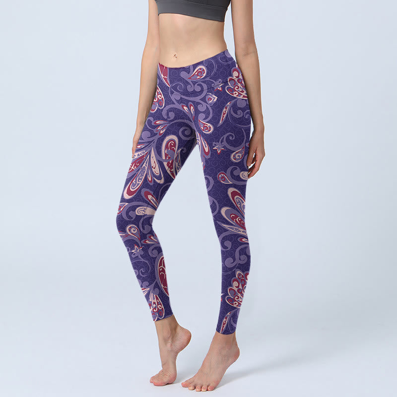 Leggings de fitness para gimnasio con estampado de pétalos de flores moradas y Buddha Stones para mujer - Morado medio - US18，UK/AU22，EU50 (4XL) - image 1