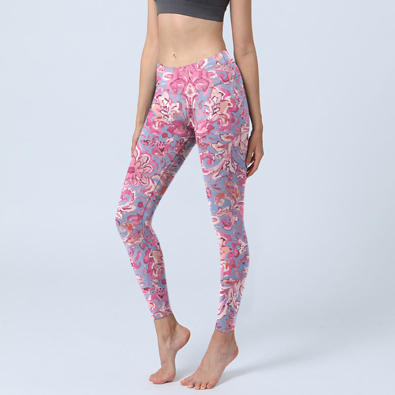Leggings de fitness para gimnasio con estampado de flores rosas y Buddha Stones para mujer - Rosa intenso - US18，UK/AU22，EU50 (4XL) - image 1
