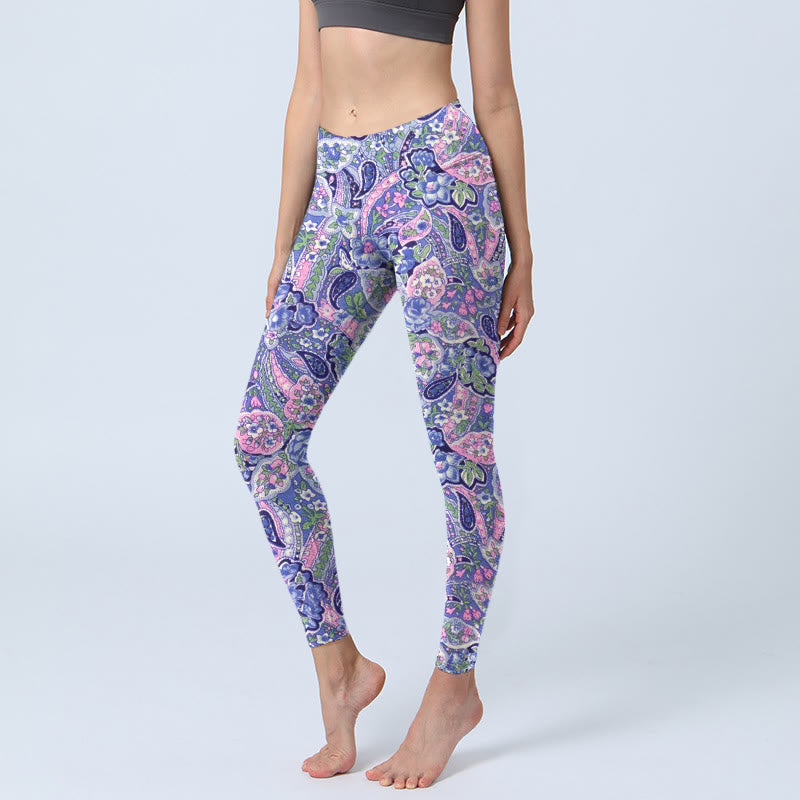 Leggings de fitness para gimnasio con estampado de flores de anacardo, color morado y rosa y Buddha Stones para mujer - Morado medio - US18，UK/AU22，EU50 (4XL) - image 1