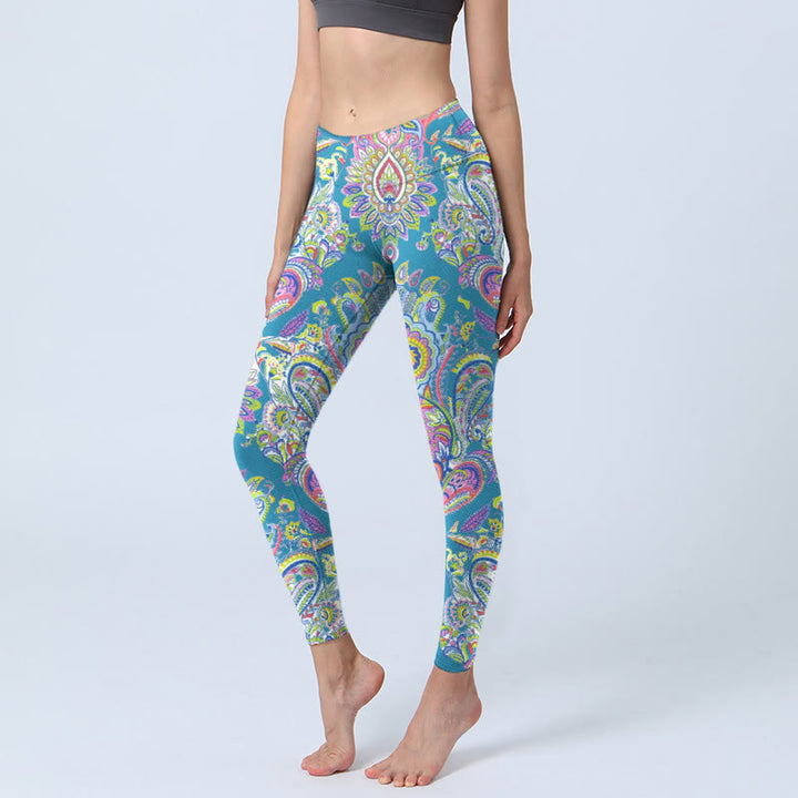 Leggings de fitness para gimnasio con estampado de flores azules, rosas y verdes con Buddha Stones para mujer - Azul celeste claro - US18，UK/AU22，EU50 (4XL) - image 0