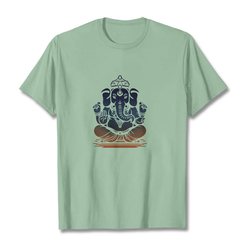 Camiseta con estampado de elefante Ganesh meditando con Buddha Stones - Verde pálido - 2XL - image 15