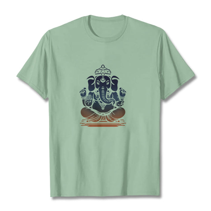 Camiseta con estampado de elefante Ganesh meditando con Buddha Stones - Verde pálido - 2XL - image 15