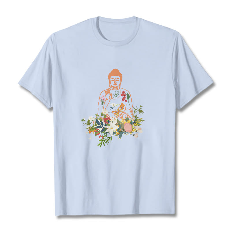 Camiseta con estampado de flores en flor y Buda meditando con Buddha Stones - Cian claro - 2XL - image 18