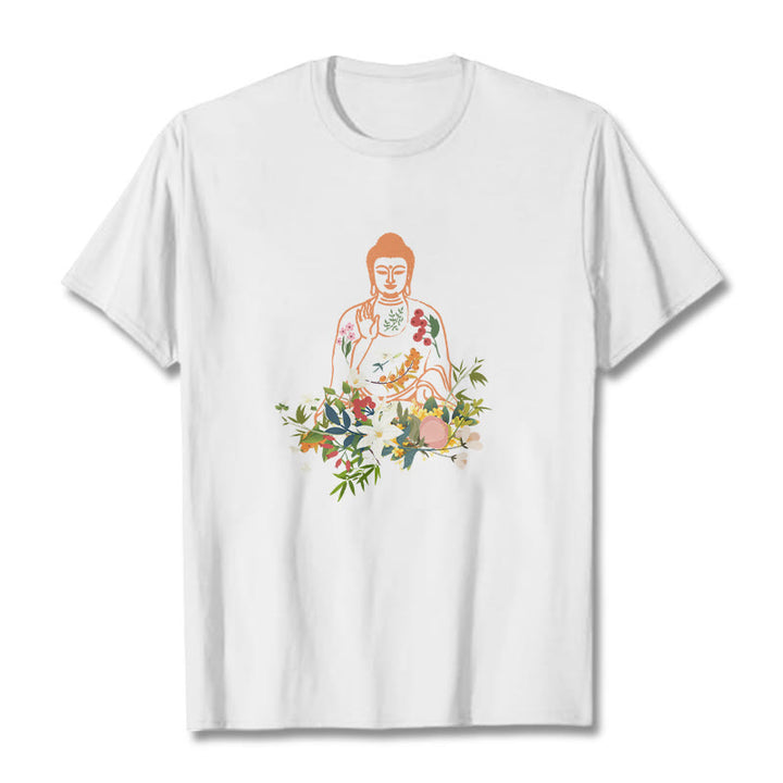 Camiseta con estampado de flores en flor y Buda meditando con Buddha Stones - Blanco - 2XL - image 5