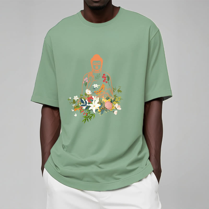 Camiseta con estampado de flores en flor y Buda meditando con Buddha Stones - image 15