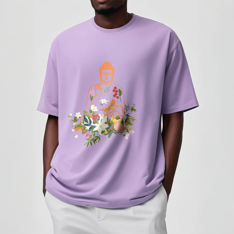Camiseta con estampado de flores en flor y Buda meditando con Buddha Stones - image 17