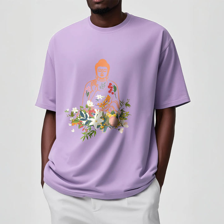 Camiseta con estampado de flores en flor y Buda meditando con Buddha Stones - image 17