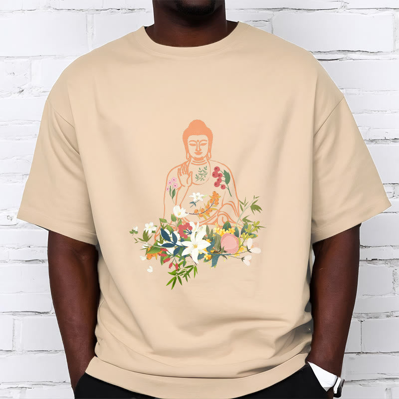 Camiseta con estampado de flores en flor y Buda meditando con Buddha Stones - image 9