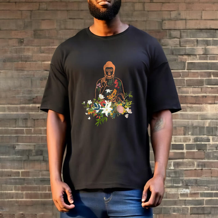 Camiseta con estampado de flores en flor y Buda meditando con Buddha Stones - image 3