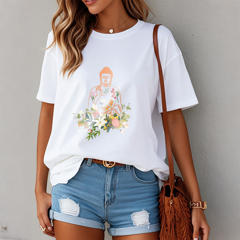 Camiseta con estampado de flores en flor y Buda meditando con Buddha Stones - image 7