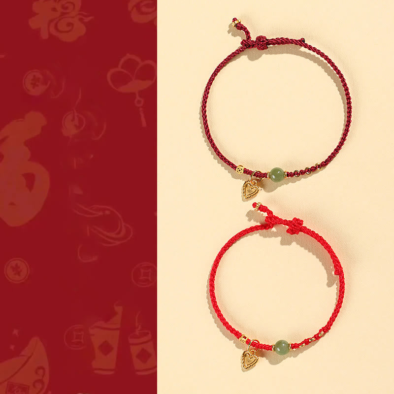 Buddha Stones Pulsera de plata de ley 925 con abalorios de jade hetiano y moneda de cobre con forma de corazón y amor
