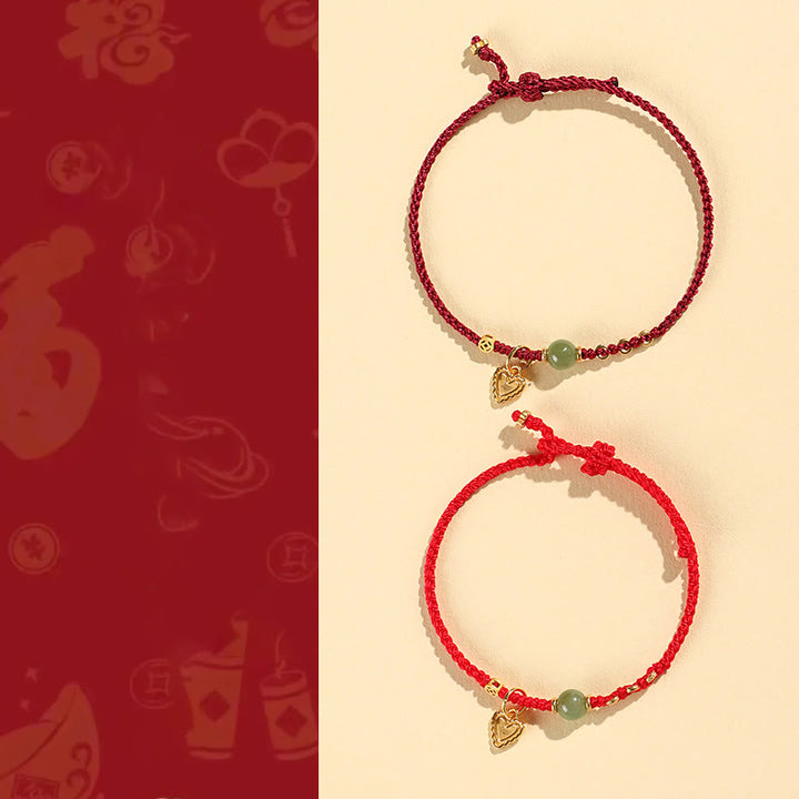 Buddha Stones Pulsera de plata de ley 925 con abalorios de jade hetiano y moneda de cobre con forma de corazón y amor