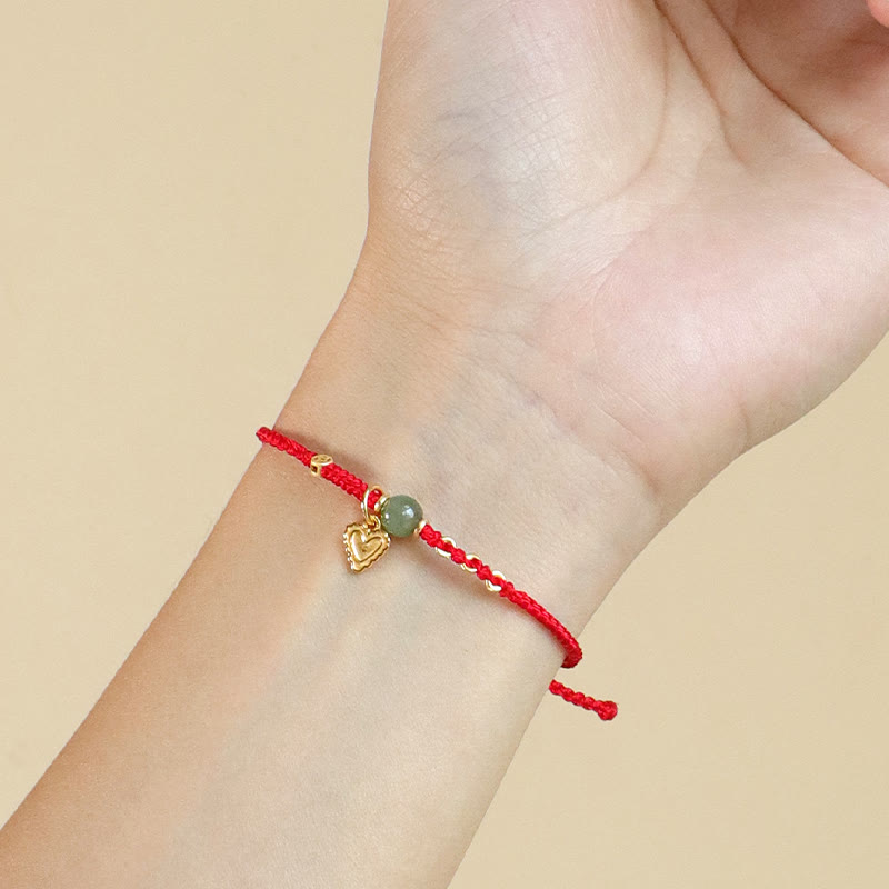 Buddha Stones Pulsera de plata de ley 925 con abalorios de jade hetiano y moneda de cobre con forma de corazón y amor