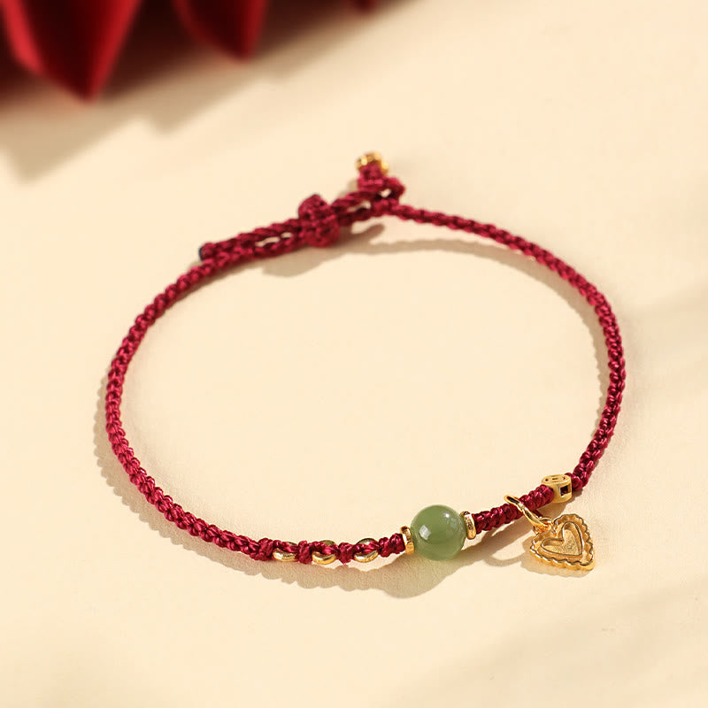 Buddha Stones Pulsera de plata de ley 925 con abalorios de jade hetiano y moneda de cobre con forma de corazón y amor