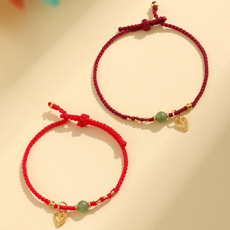 Buddha Stones Pulsera de plata de ley 925 con abalorios de jade hetiano y moneda de cobre con forma de corazón y amor