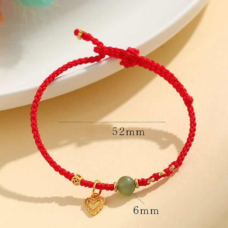 Buddha Stones Pulsera de plata de ley 925 con abalorios de jade hetiano y moneda de cobre con forma de corazón y amor
