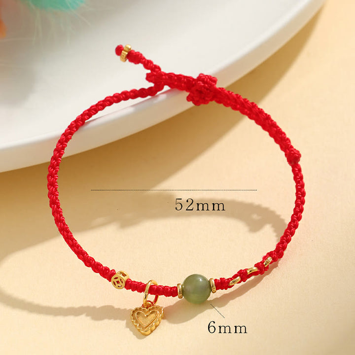 Buddha Stones Pulsera de plata de ley 925 con abalorios de jade hetiano y moneda de cobre con forma de corazón y amor