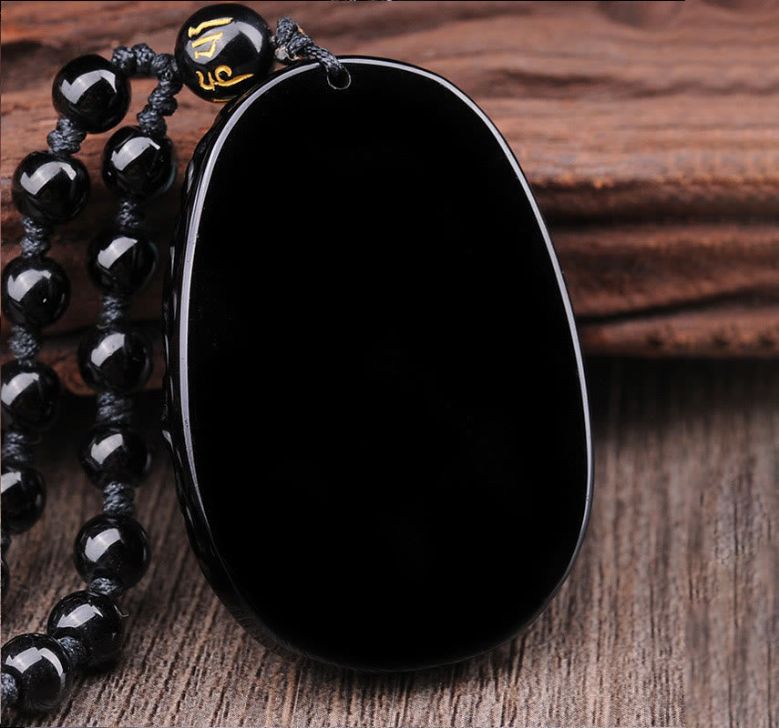 Collar con colgante de fuerza con patrón ovalado de PiXiu de obsidiana negra natural y Buddha Stones - image 4