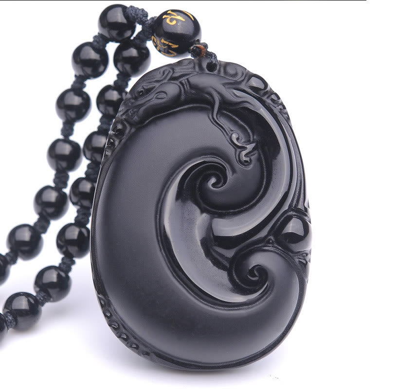 Collar con colgante de fuerza con patrón ovalado de PiXiu de obsidiana negra natural y Buddha Stones - image 12