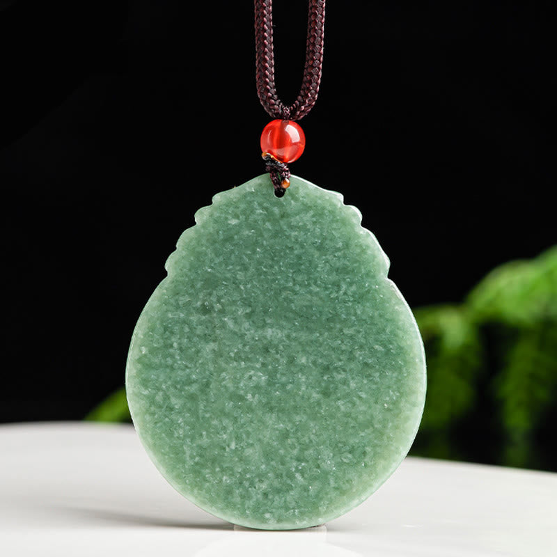 Collar con colgante de cuerda de jade con diseño de loto redondo y Buddha Stones