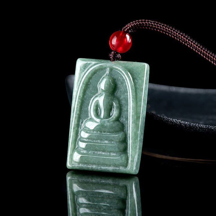 Collar con colgante de cadena de prosperidad con amuleto cuadrado de jade y Buda sin forma con Buddha Stones - image 4