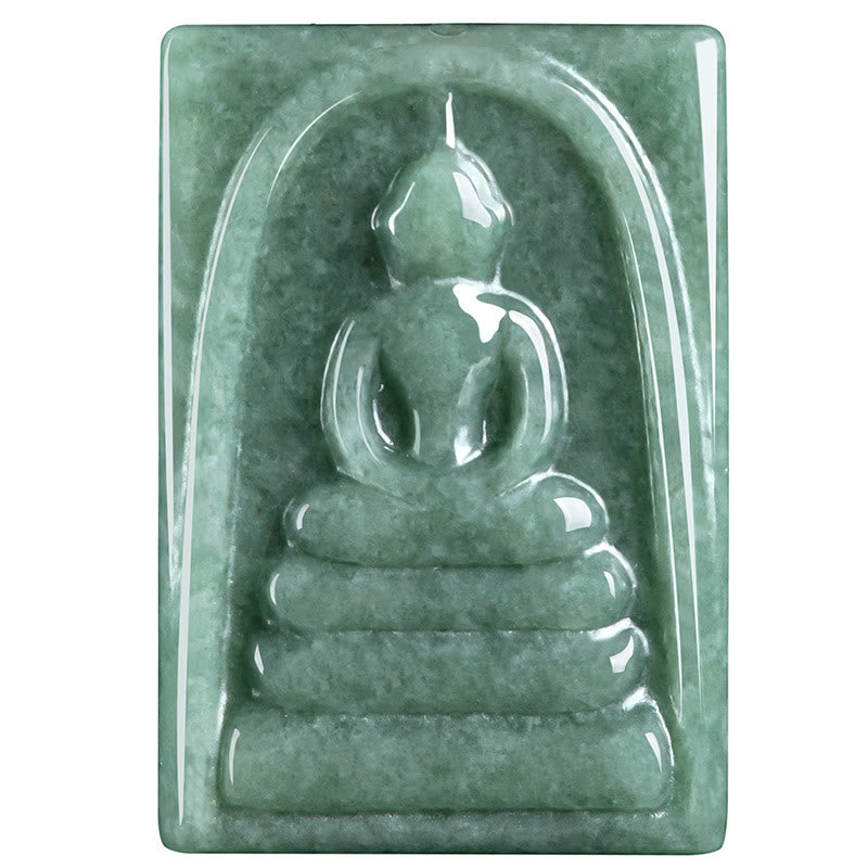 Collar con colgante de cadena de prosperidad con amuleto cuadrado de jade y Buda sin forma con Buddha Stones - image 11