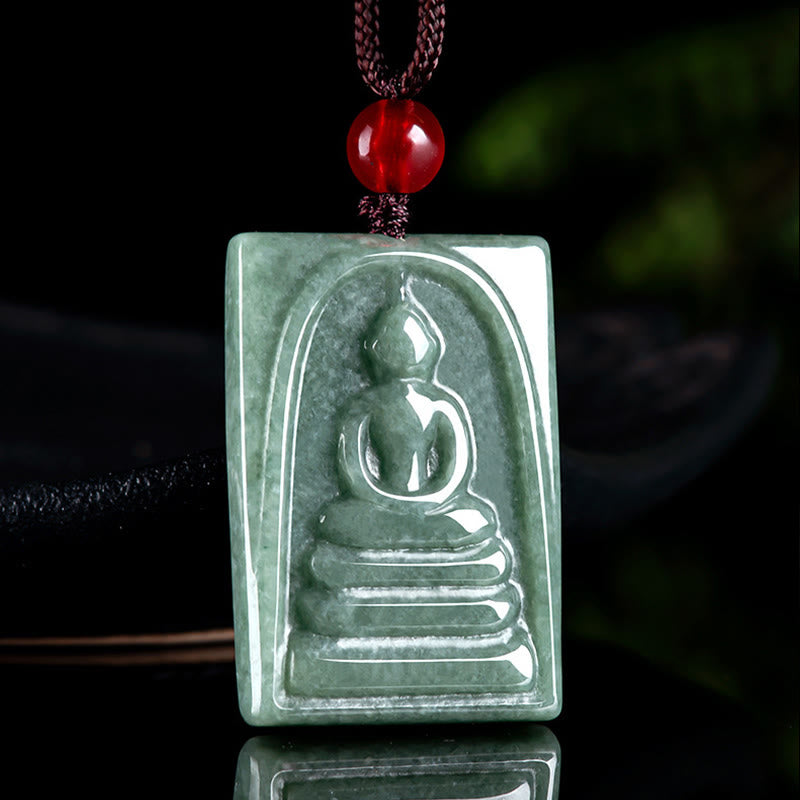 Collar con colgante de cadena de prosperidad con amuleto cuadrado de jade y Buda sin forma con Buddha Stones - image 2