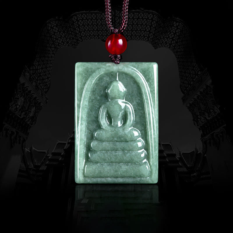 Collar con colgante de cadena de prosperidad con amuleto cuadrado de jade y Buda sin forma con Buddha Stones - Símbolo de Buda (Compasión♥Serenidad) - image 1