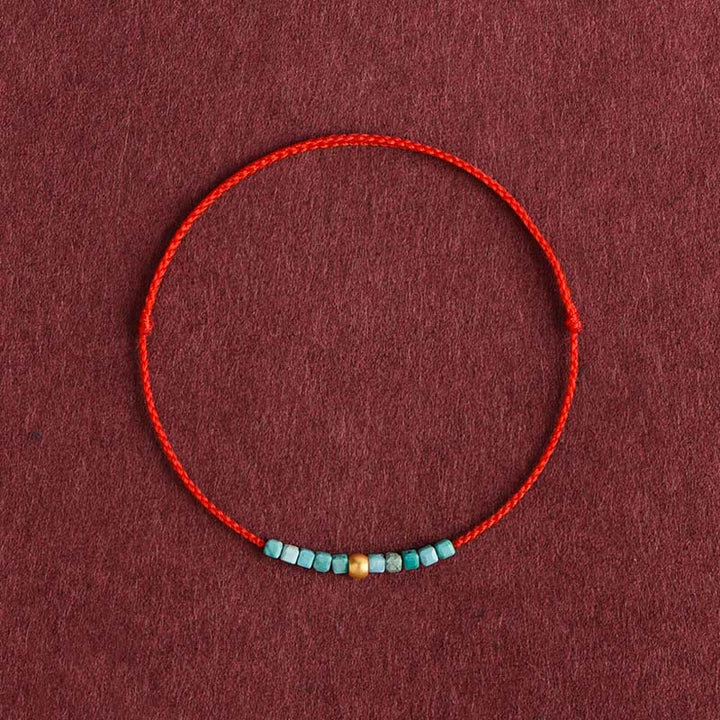 Pulsera trenzada con protección turquesa y cuentas de oro 999 de Buddha Stones - Cuerda roja - Tobillera (Circunferencia 18-30 cm) - image 6