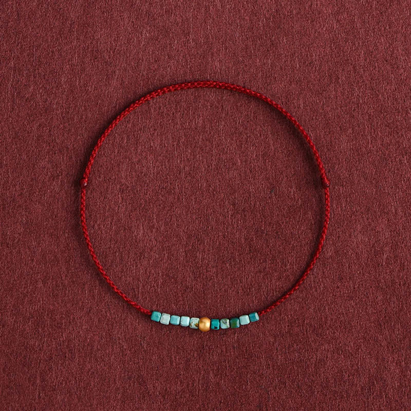 Pulsera trenzada con protección turquesa y cuentas de oro 999 de Buddha Stones - Cuerda de color rojo oscuro - Tobillera (Circunferencia 18-30 cm) - image 0