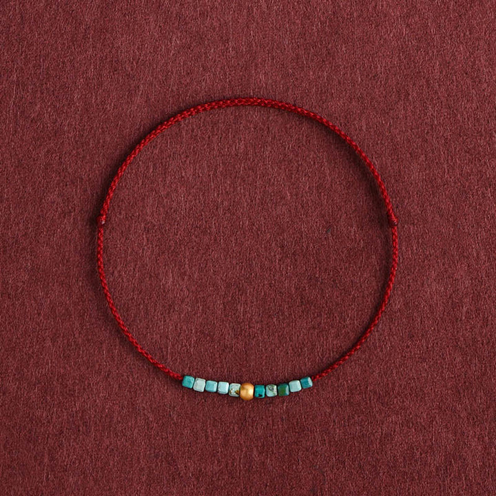 Pulsera trenzada con protección turquesa y cuentas de oro 999 de Buddha Stones - Cuerda de color rojo oscuro - Tobillera (Circunferencia 18-30 cm) - image 0